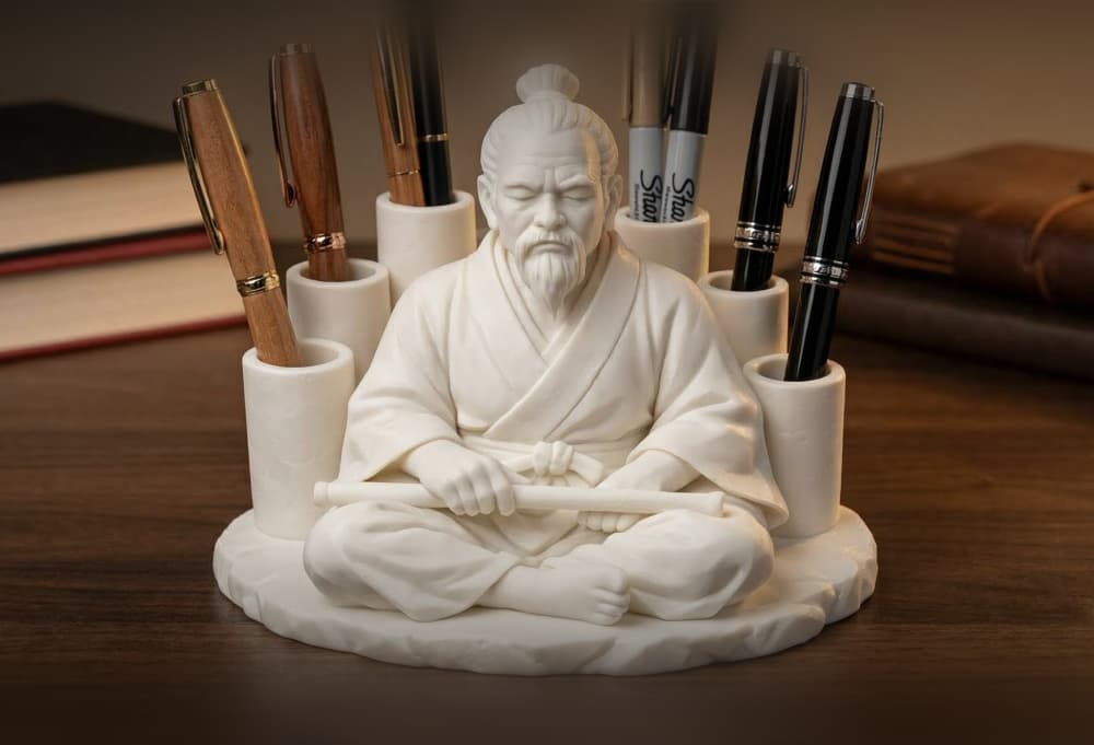 The Meditating Master: Sculptural Samurai Pen Holder & Desk Organizer 3d model