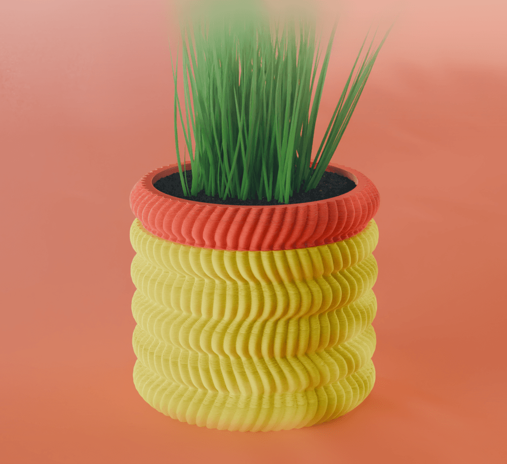 Sora Planter Pot, Scalloped Sine | Small, Medium, Large | Self Watering and Drip Tray 3d model