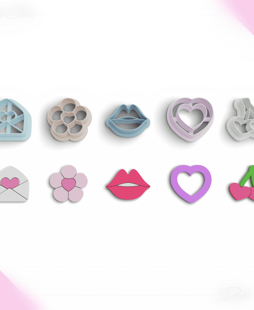 Valentine's Day Polymer Clay Cutter Package, 5 Models, 2 Cutter Version, 5 Sizes Included, No: 1271 3d model