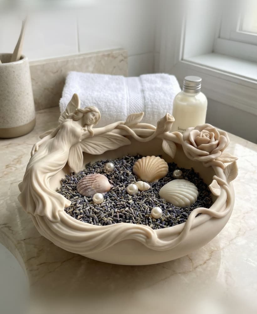 Fairy Ring Bowl Planter STL | Rose Rim Decorative Dish | Fairycore Home Decor | Jewelry Tray Bathroo 3d model