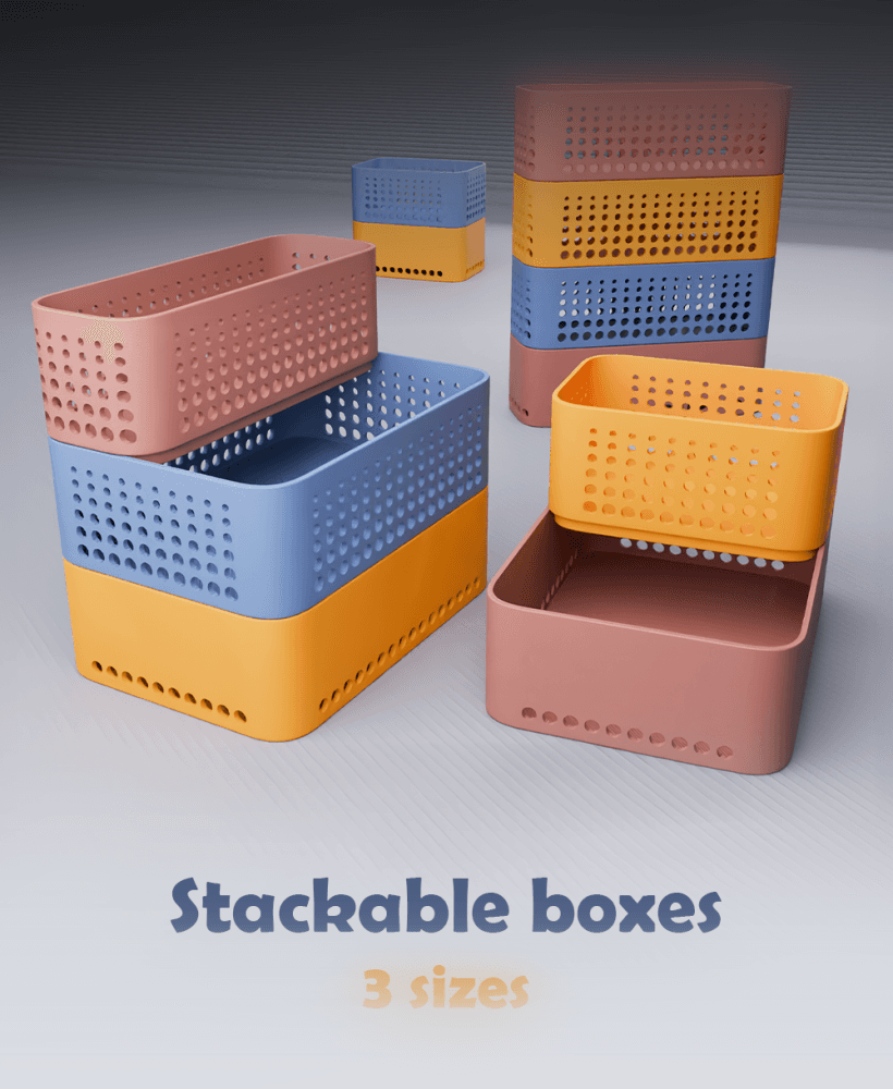 6x Stackable box - Stack, Organize, Store & Smile 3d model