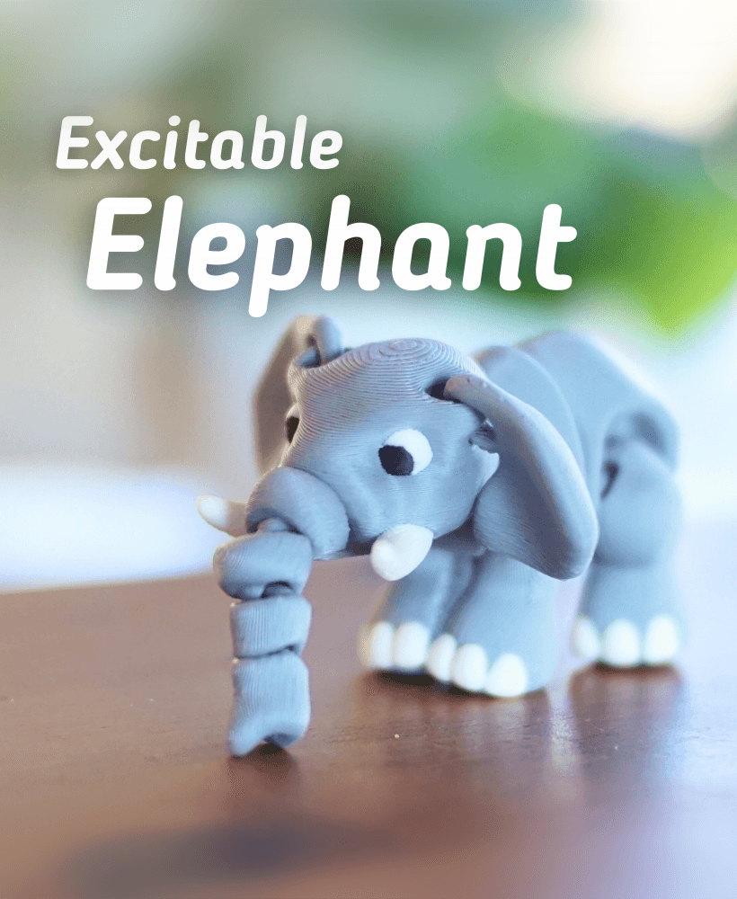 Excitable Elephant - Articulated Fidget Elephant - Ludo 3D Printed Flexy Fidget Toy 3d model