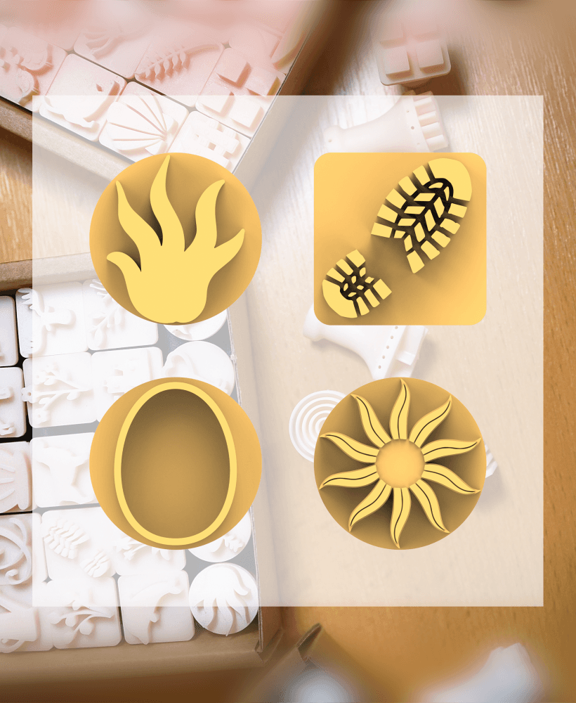 Free Ceramic Clay Stamp Sample (4 pcs, 20 mm) 3d model
