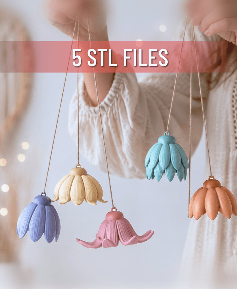 Flower Hanging Ornament Bundle | Decorative Floral Set - 5 pcs Spring Home Accent 3d model