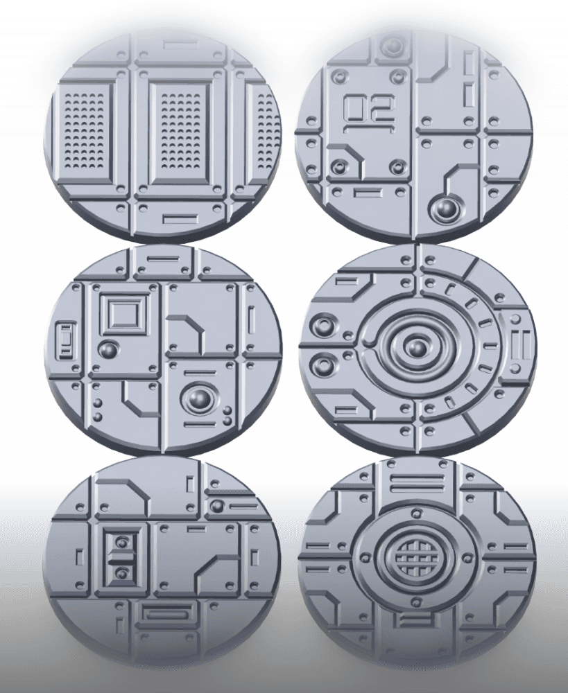 3D Printable Cyberpunk Facility Floor Base Toppers – 32mm Round Bases 3d model