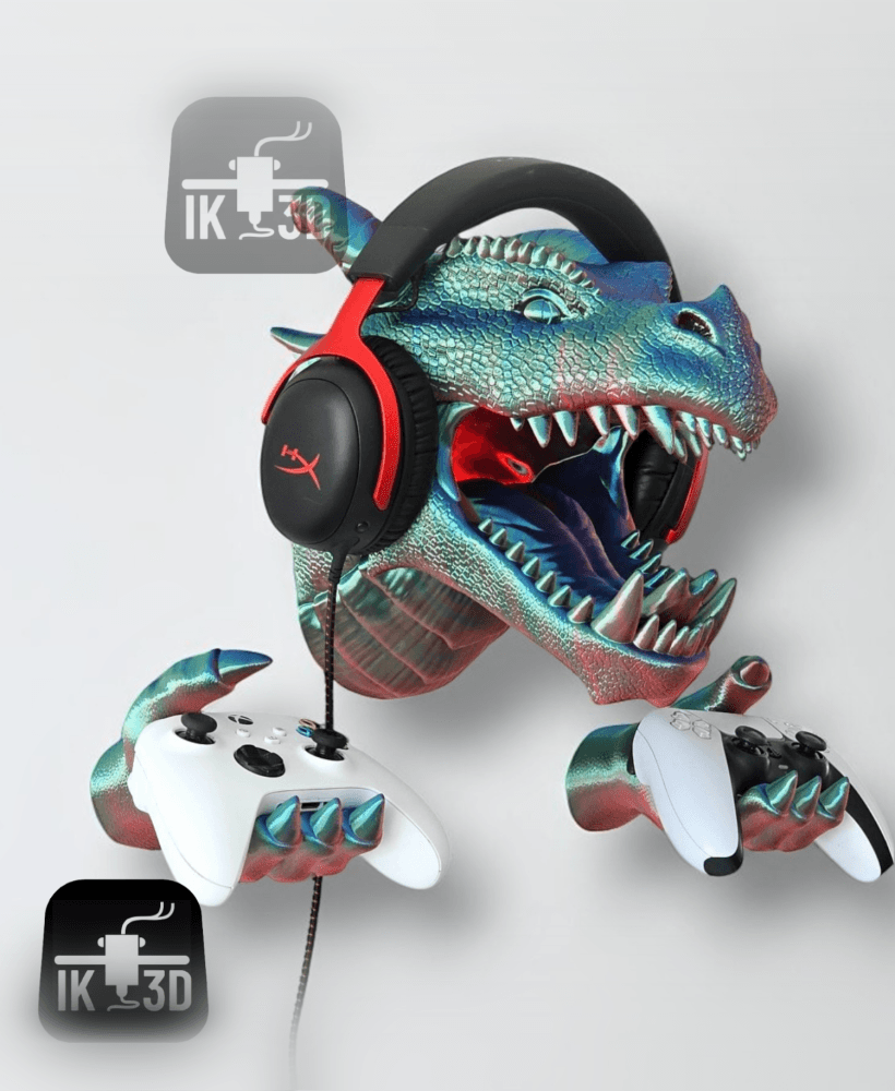 Dragon Head Wall Mounted Holder for Controllers and Headsets / Easy Print 3d model