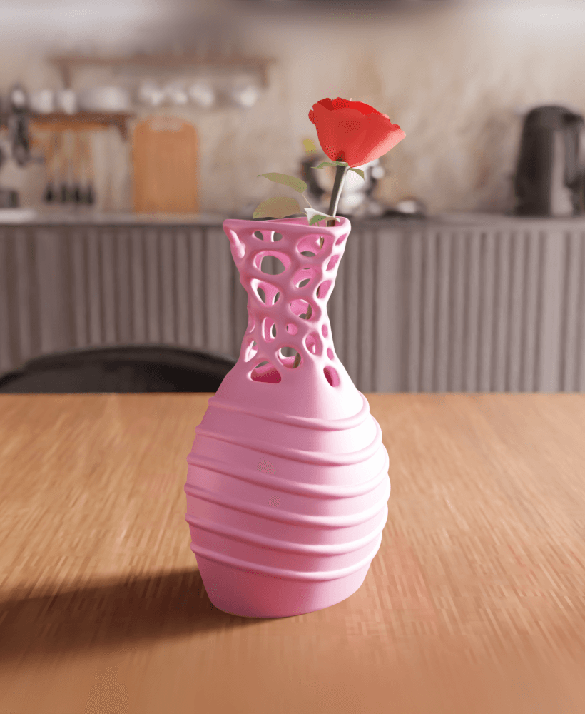 Hybrid Ribbed / Voronoi Lattice Neck Vase 3d model