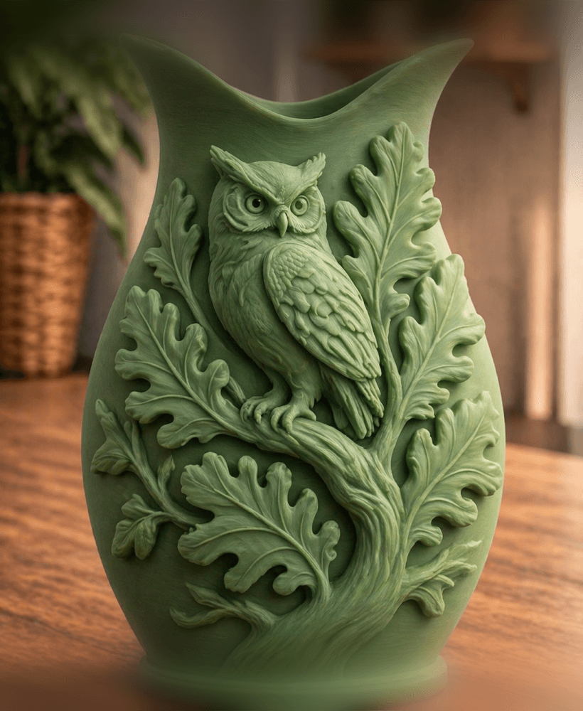 Green Owl Oak Leaf Vase 3d model