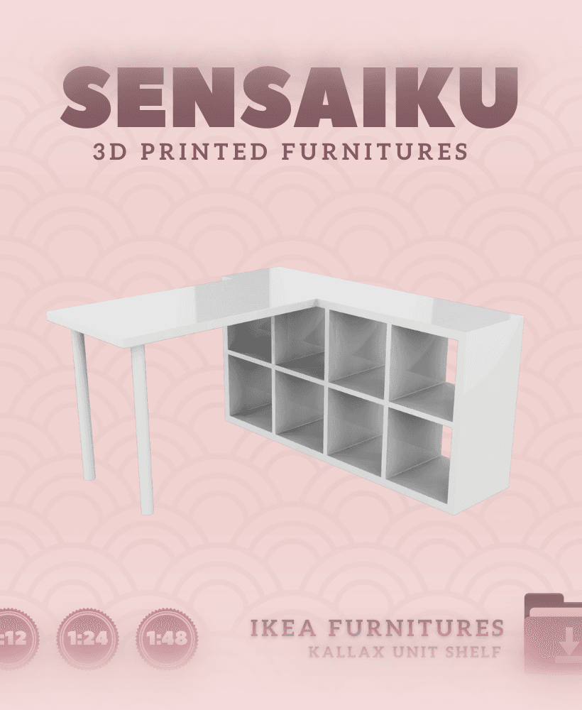Miniature Replica 05. KALLAX Shelf Unit with Desk V2 for Miniature Dollhouse IKEA 3D for Miniature D 3d model