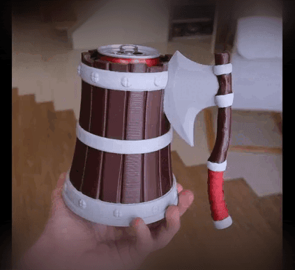 barrel with an ax mug for can 3d model