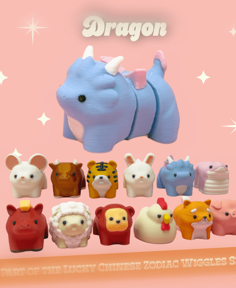 Dragon: Lucky Chinese Zodiac Wiggles Set - Articulated, Print in Place, Animal Figures 3d model