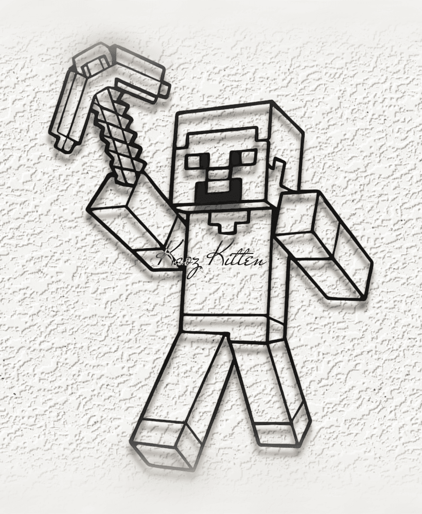 minecraft steve pickaxe wall art home decor 3d model