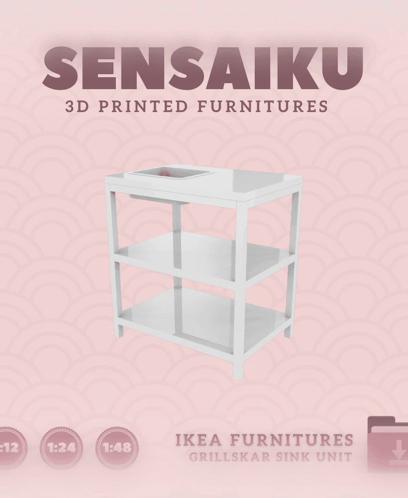 Miniature Replica GRILLSKAR Sink Unit for Miniature Dollhouse - IKEA (1:12,24,48) - 3D Print Instant 3d model