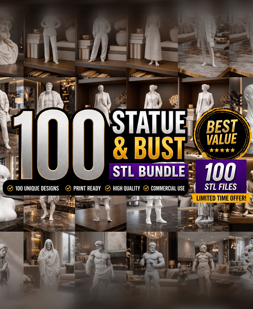 100 Statue & Bust STL Bundle – Premium Sculpture 3D Print Collection 3d model