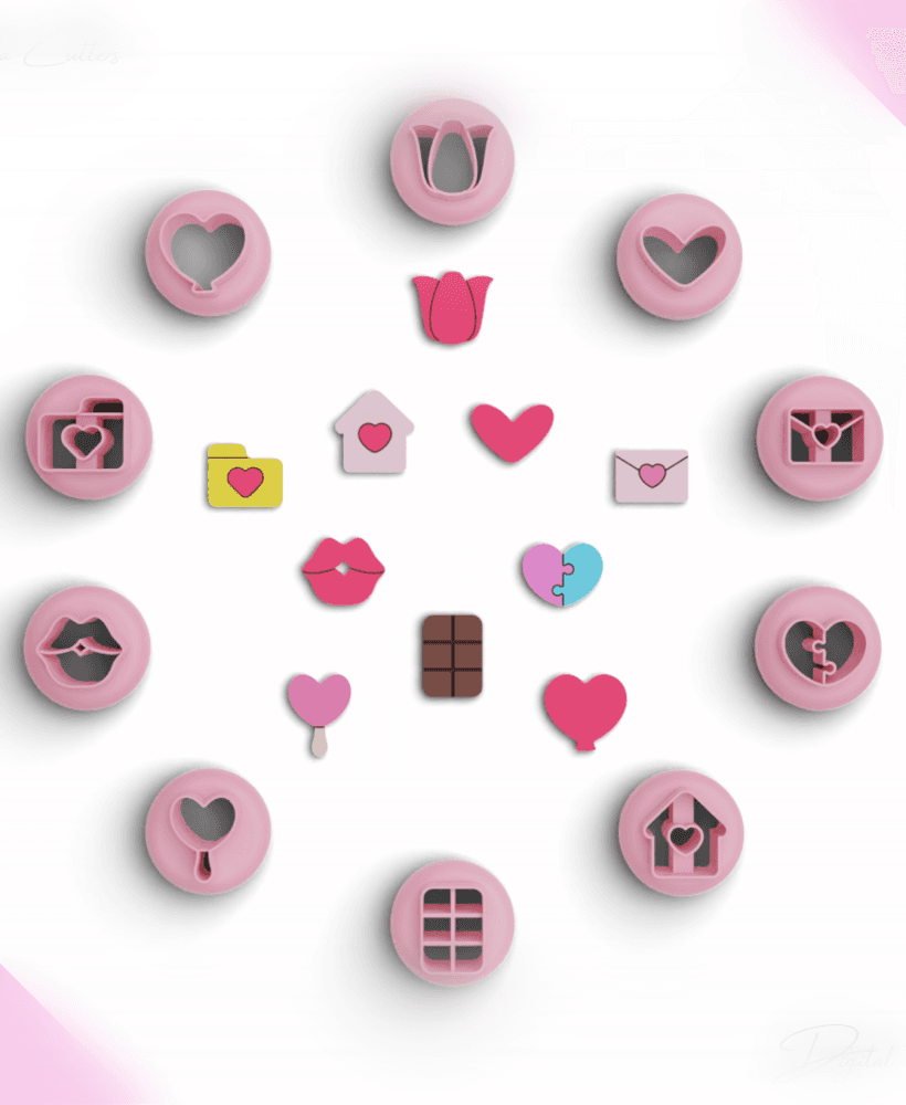 Valentines Day Studs Polymer Clay Cutter Pack, Mini Valentine Set, 10 Models, 2 Size, No:1332 3d model
