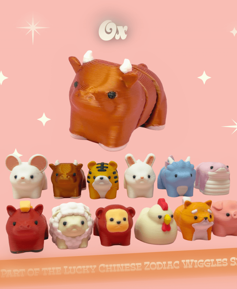 Ox: Lucky Chinese Zodiac Wiggles Set - Articulated, Print in Place, Animal Figures 3d model