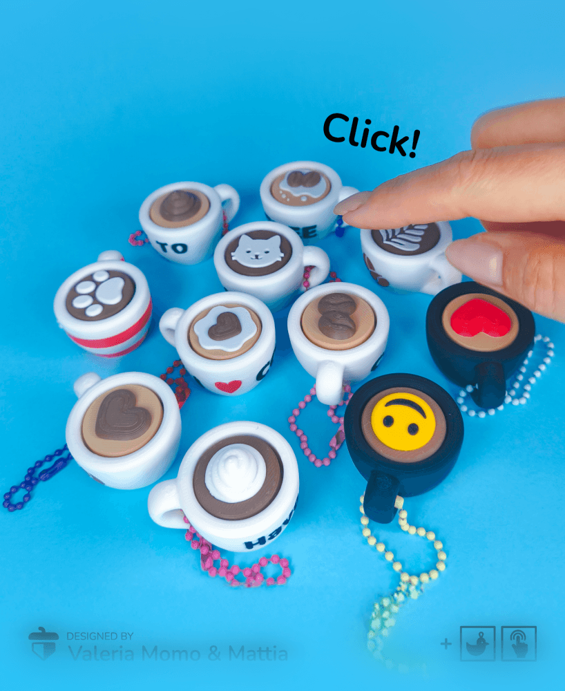 Coffee Clicker Pack, 100 Fun Variants to Print! (Keychain & Clicker) 3d model