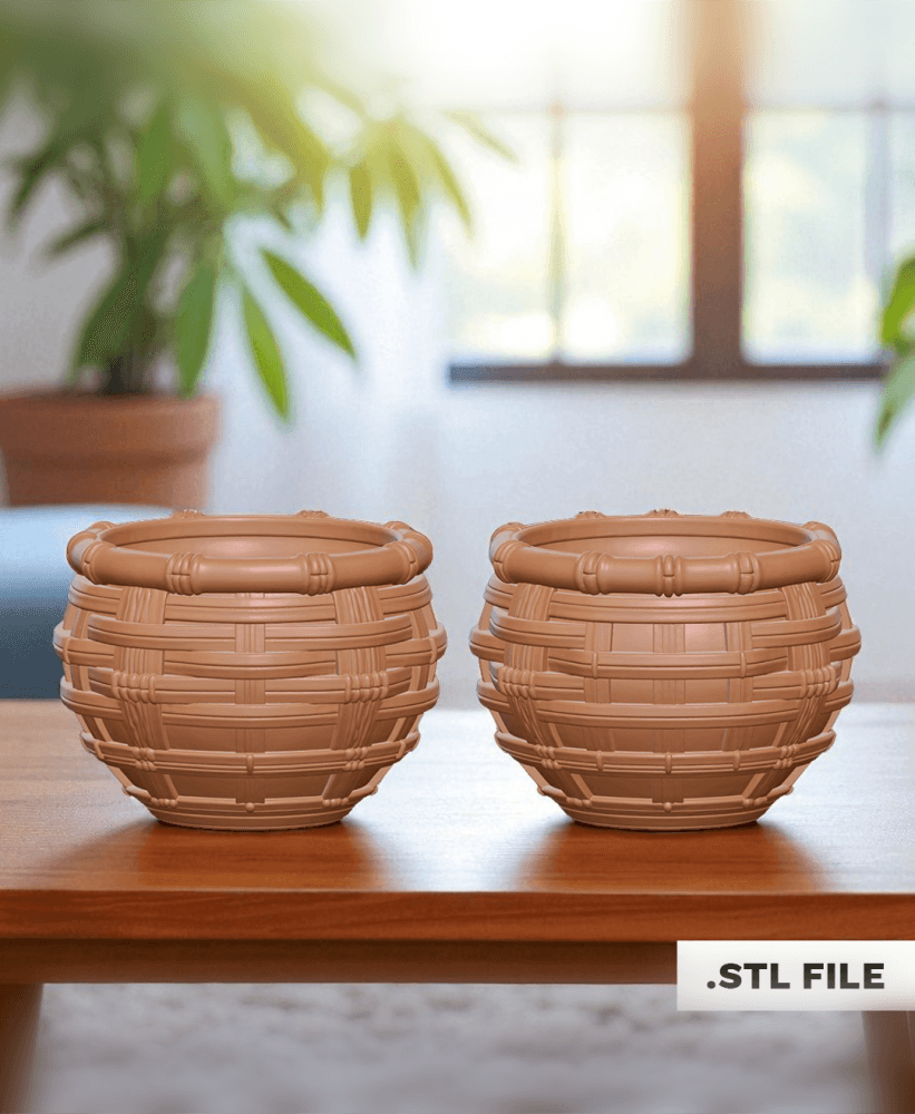 Bamboo Basket Planter – Woven-Style STL for 3D Printing 3d model