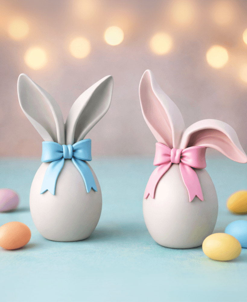 Bunny Ears Egg Set | Easter Ribbon Decor | 2 pcs. Rabbit Sculpture Spring Bundle 3d model