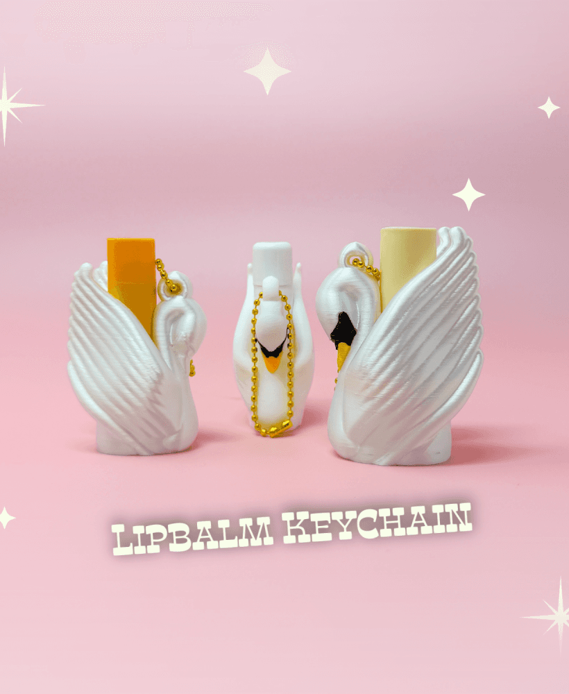 Art Deco Swan Lip Balm Holder Keychain - Kitschy Vintage Elegant Romantic Cygnet Whimsical 3d model