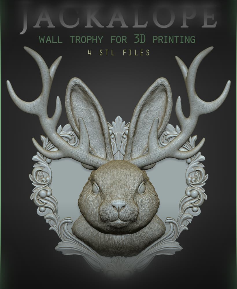 Jackalope Animal Head Wall Trophy 3d model