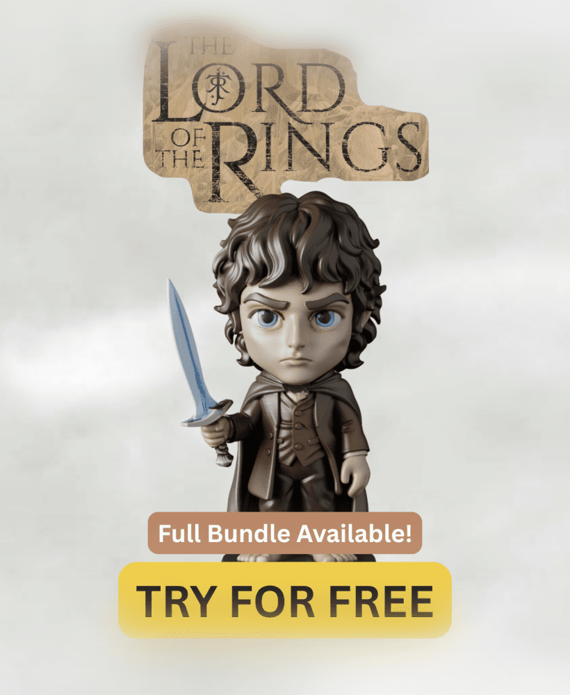 Frodo Lord of the Rings – Free Sample STL Fan Art | Full 15-Character Bundle on Profile 3d model