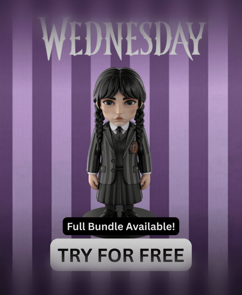 Wednesday Addams – Free STL Fan Art Figure | Full 9-Character Bundle on Profile 3d model