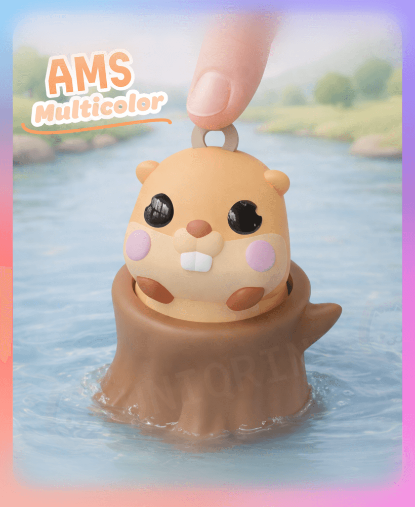 Happy Beaver Clicker Keychain (Multicolor) 3d model