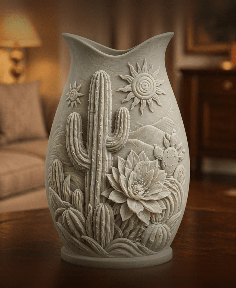 White Desert Cactus Sun Vase 3d model