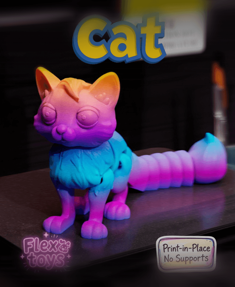 Flexi Cat Felix — Articulated Print-In-Place 3D Printable Cat Toy (No Supports Required) 3d model