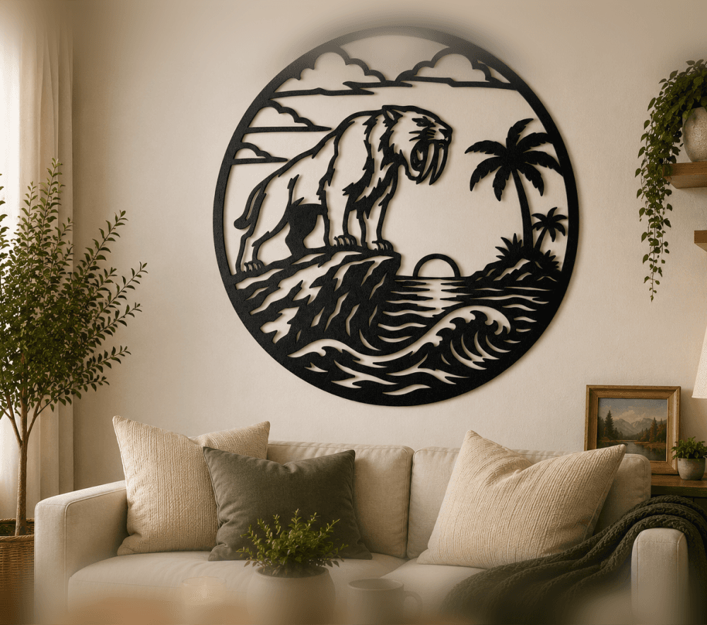 Saber Tooth Tiger Sunset Landscape 2D Wall Art.stl 3d model