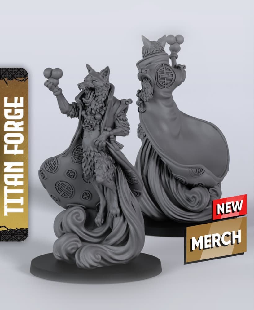 Kitsune - With Free Dragon Warhammer - 5e DnD Inspired for RPG and Wargamersminiature, mini, model, 3d model
