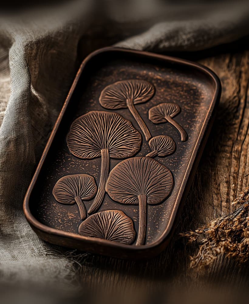 Mushroom Tray with Detailed Embossed Design – 3D Printable 3d model