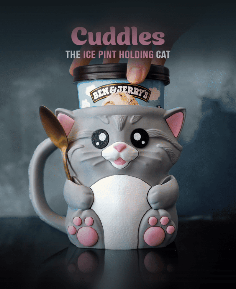 Cuddles, the Cat Ice Pint Holder 3d model