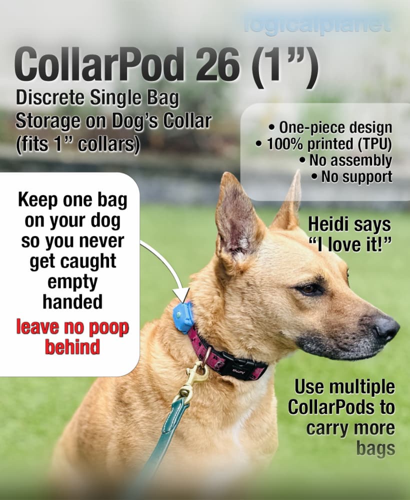 CollarPod 26 - Poop Bag Holder for Dog Collars - 1 Inch Collar - Single Piece TPU - No Assembly 3d model