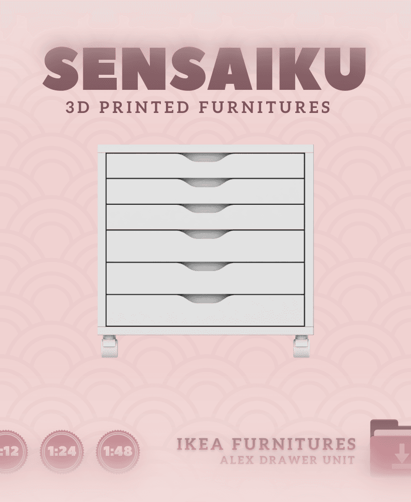 Miniature Replica 07. Alex Drawer Unit V2 for Miniature Dollhouse IKEA 3D Print (1:12,24,48) 3d model
