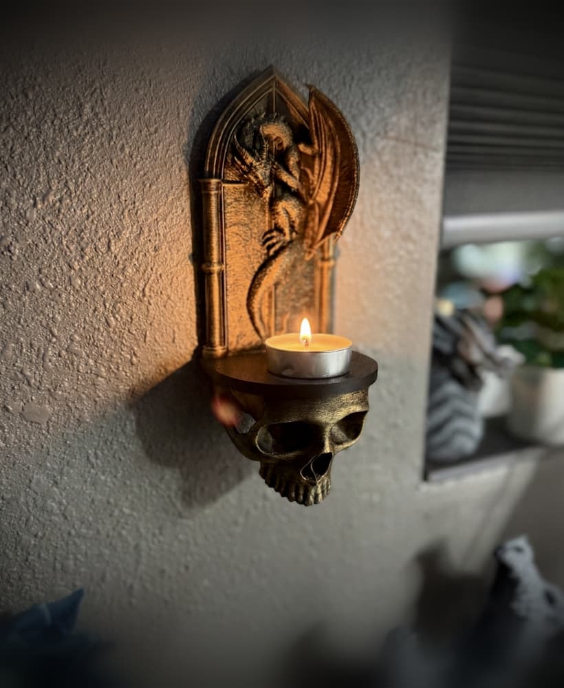 Gothic skull and dragon wall shelf 3d model