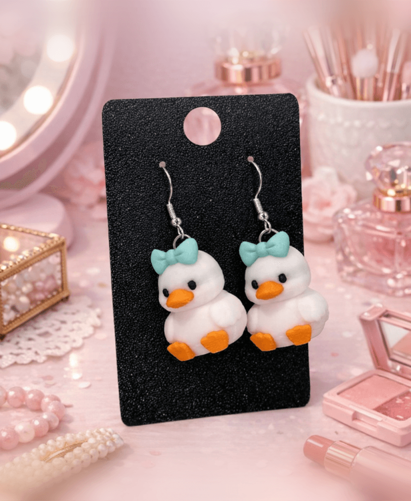 Duck With A Bow Earrings 3d model