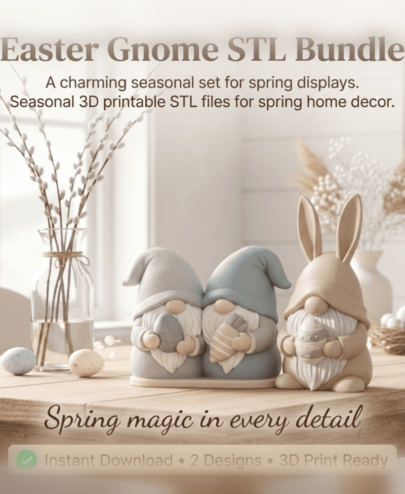 Easter Gnome STL Bundle - Cute Gnomes - Spring Table Decor 3d model