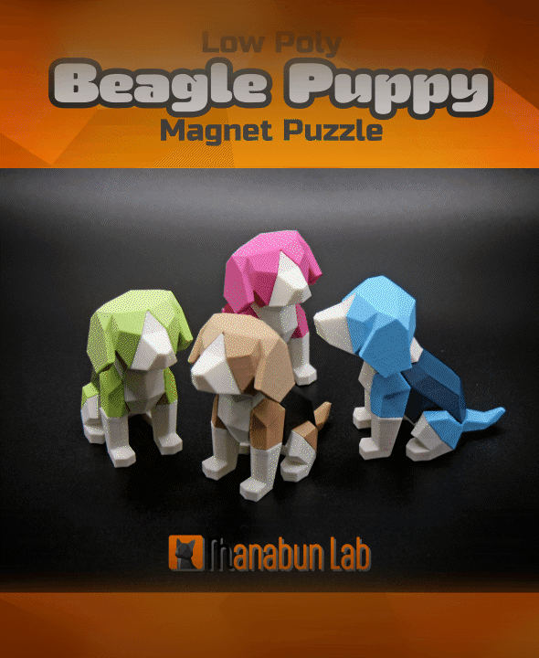 Low Poly Beagle Puppy Magnet Puzzle (No supports, no AMS) 3d model
