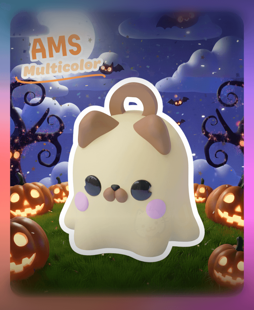 Little Ghost Keychain: Pug Dog (Multicolor) 3d model