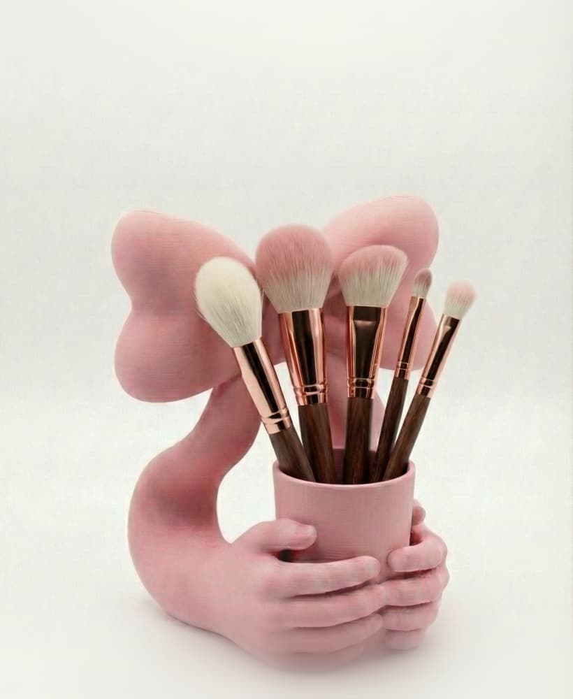 Aesthetic Hands and Bow Makeup Brush Holder - Coquette Vanity Organizer - Sculptural Decor 3d model
