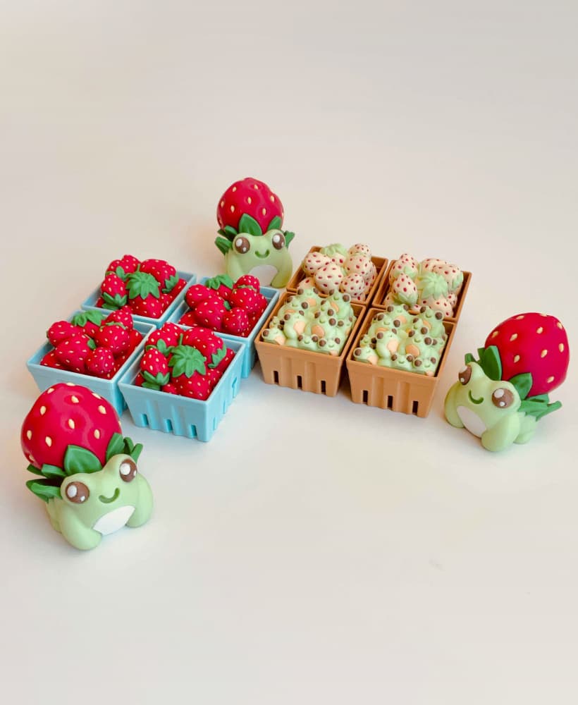 Strawberry Frogs Clicker Keychain Fidget Toy Bundle 3d model