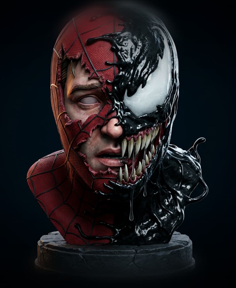 Spider-Man vs Venom Symbiote Bust | Marvel Villain Art 3d model