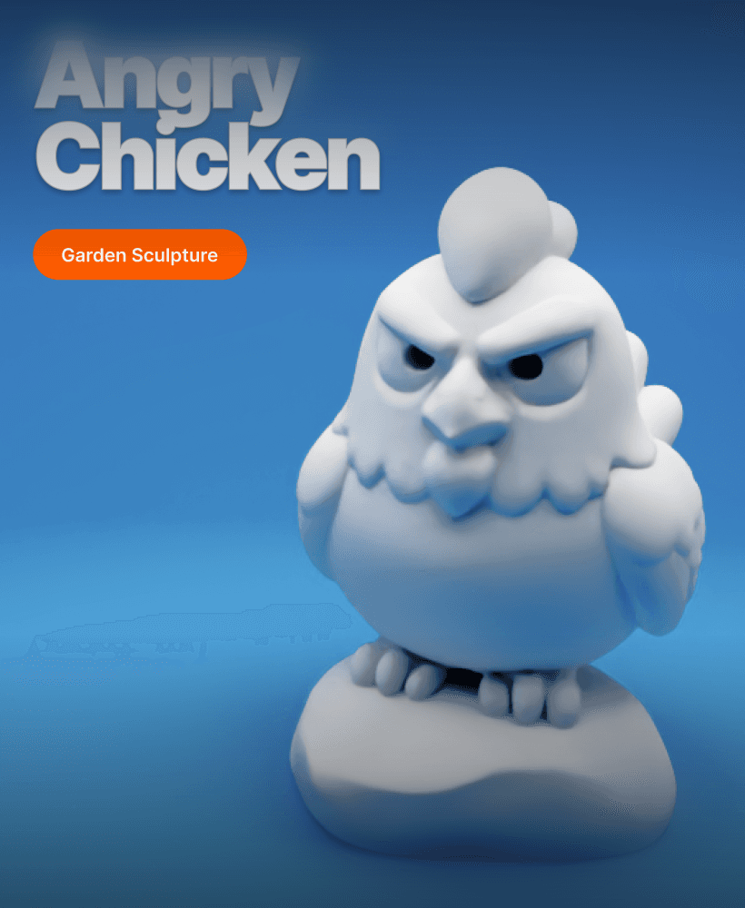 Angry Chicken – Stylized Hen on Rock Figurine 3d model
