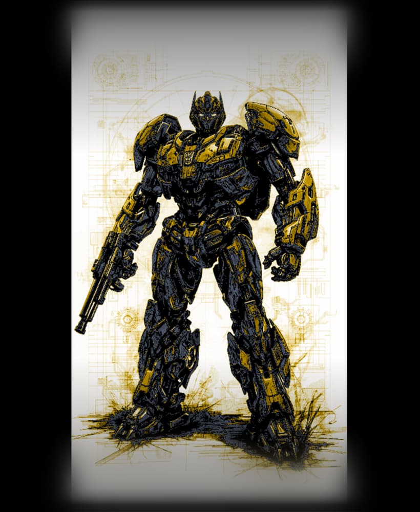 Far Art designed blueprint style depiction of Transformer Bumblebee 3d model
