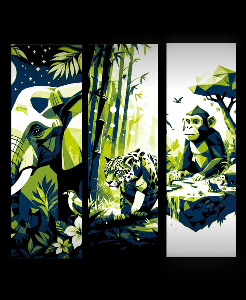 Neo Geometric designs of wild animals - set of bookmarks 3d model
