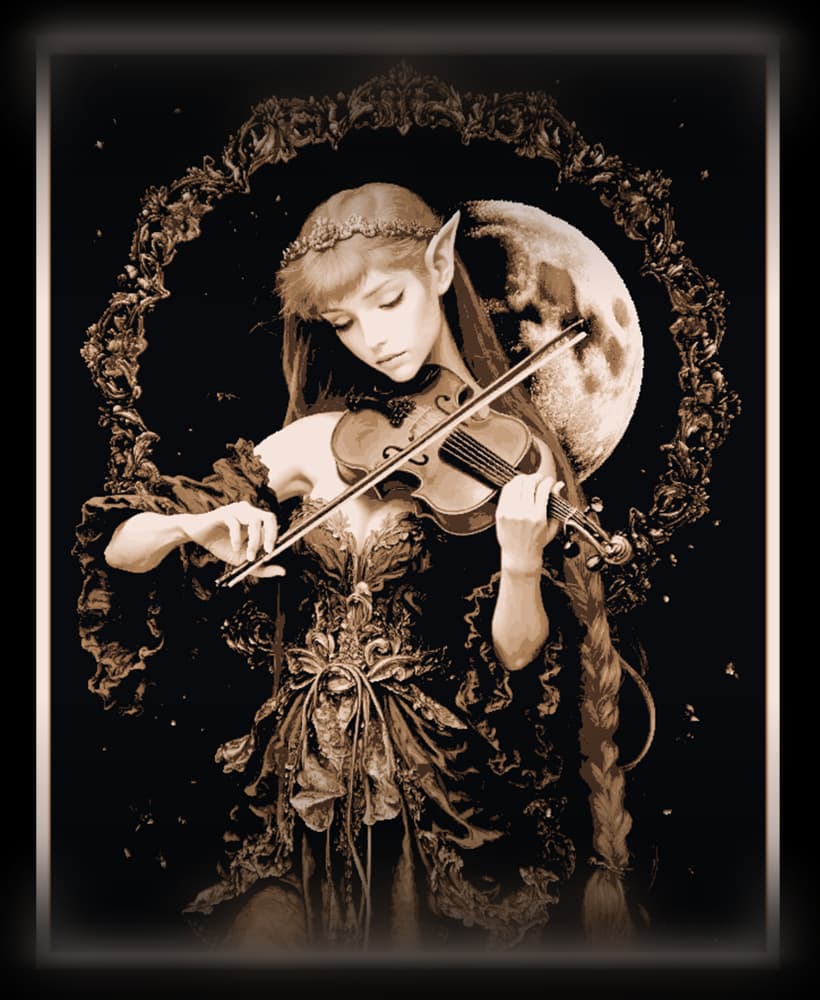 Fantasy Art - Elven Musician Sharing her Gifts under the Moonlight - Hueforge Art 3d model