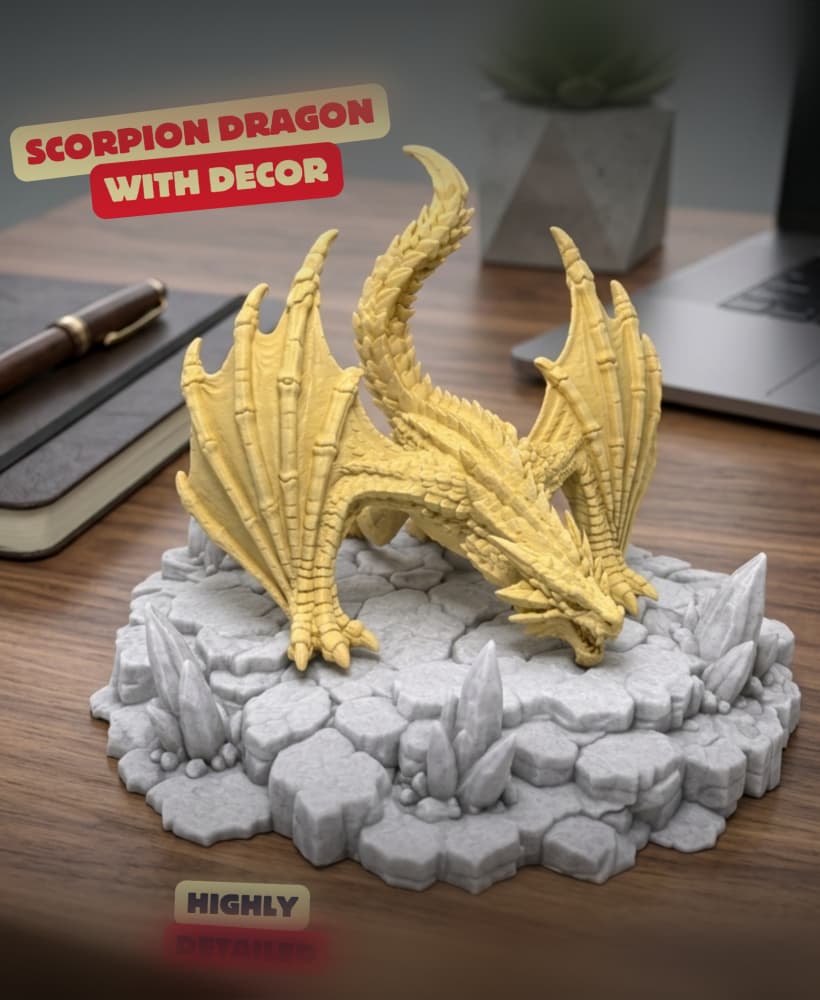 SCORPION DRAGON WITH DECOR / GOTHIC DECOR / SHELF SCULPTURE DECOR / MODERN DRAGON SCULPTURE 3d model