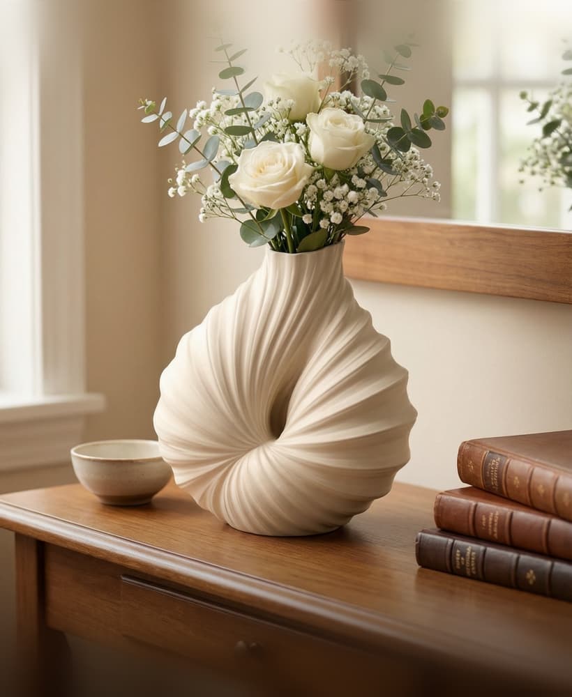 Sculptural Biomorphic Seashell Vase - Organic Modern Home Decor 3d model